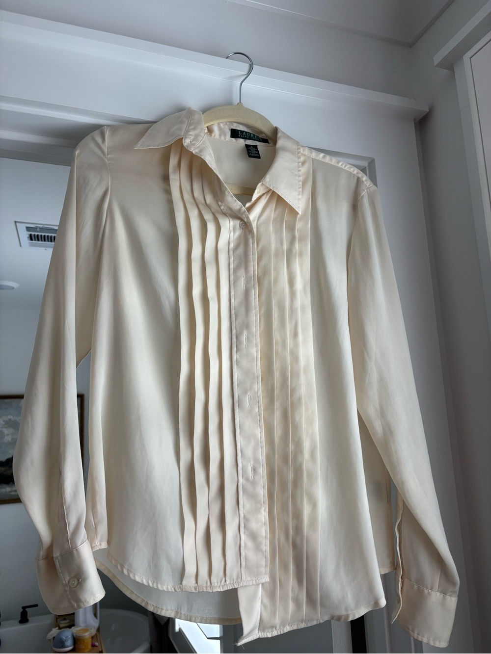Ralph Lauren Cream Pleated Front Button-Up Shirt